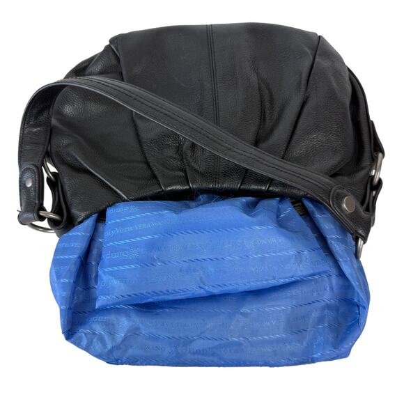 Simply Vera Wang Pleated Black Pebbled Leather Classic Hobo Shoulder Bag Purse - Picture 8 of 16